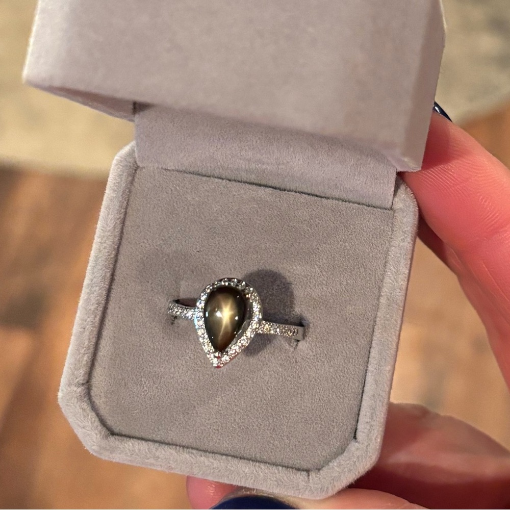 Genuine Black Six Star Sapphire w/ Zircon halo in 925 Sterling Silver Sz 8.75